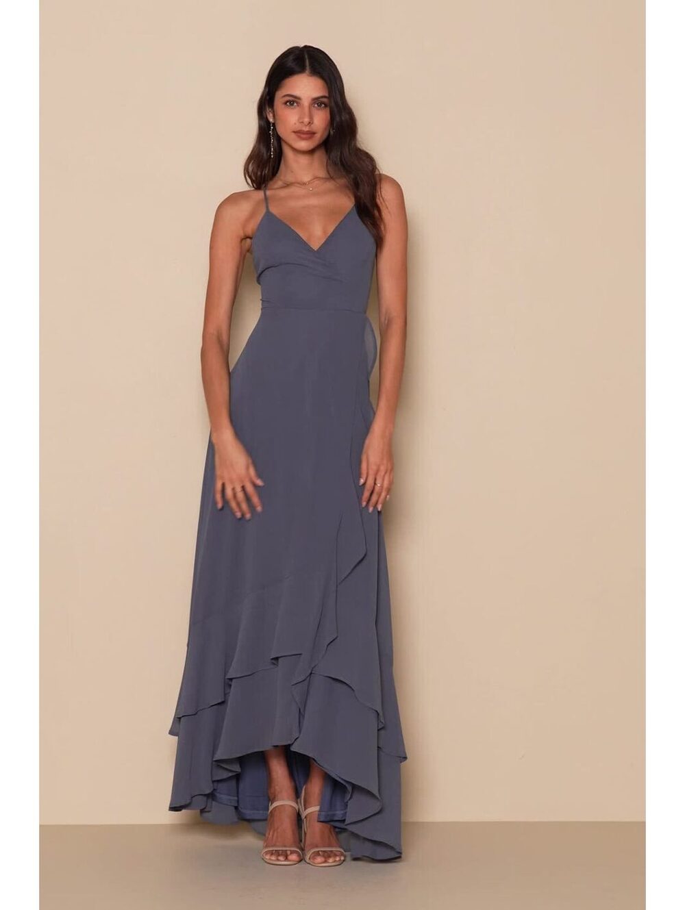 NWT Lulus Purple Blue In Love Forever High Low Maxi Dress Ruffle Side Slit